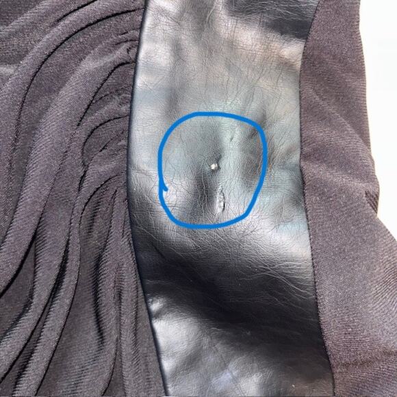 CHAPS Black Faux Wrap Midi Knit Dress with "Leather" sides - Picture 7 of 12